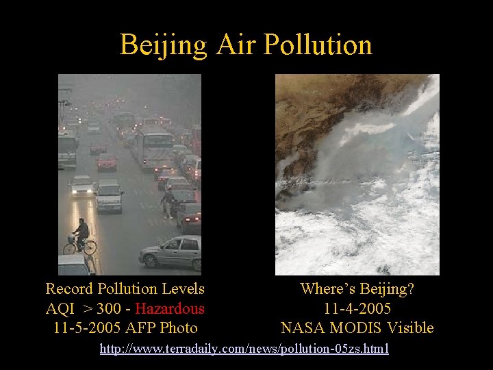Beijing Air Pollution Record Pollution Levels AQI > 300 - Hazardous 11 -5 -2005
