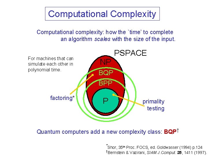 Computational Complexity Computational complexity: how the `time’ to complete an algorithm scales with the