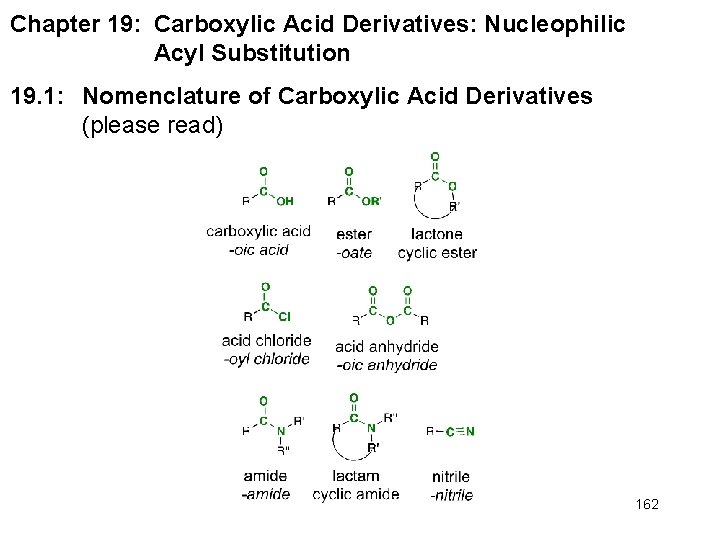 Chapter 19: Carboxylic Acid Derivatives: Nucleophilic Acyl Substitution 19. 1: Nomenclature of Carboxylic Acid