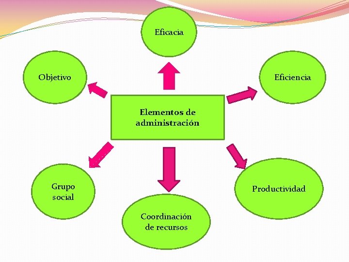 Eficacia Objetivo Eficiencia Elementos de administración Grupo social Productividad Coordinación de recursos 
