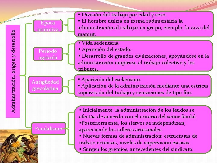 Administración, origen y desarrollo Época primitiva § División del trabajo por edad y sexo.