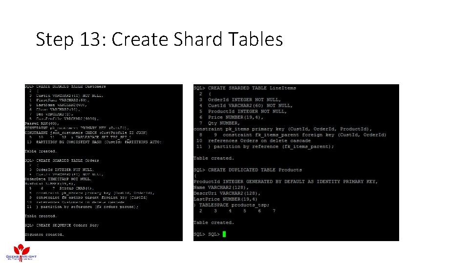 Step 13: Create Shard Tables Step 13: Create Shard Tables