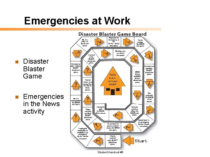 Emergencies at Work n Disaster Blaster Game n Emergencies in the News activity Student
