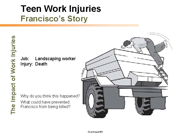 Teen Work Injuries The Impact of Work Injuries Francisco’s Story Job: Landscaping worker Injury: