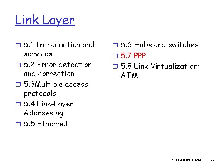 Link Layer r 5. 1 Introduction and r r services 5. 2 Error detection