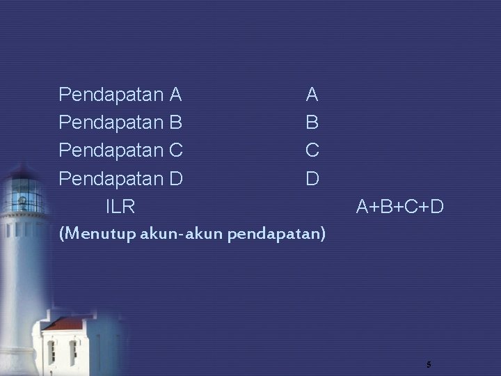 Pendapatan A A Pendapatan B B Pendapatan C C Pendapatan D D ILR (Menutup