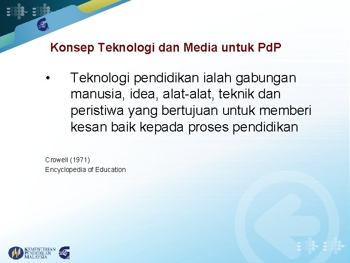 Konsep Teknologi dan Media untuk Pd. P • Teknologi pendidikan ialah gabungan manusia, idea,