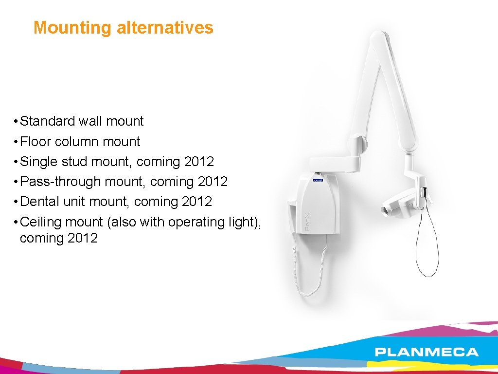 Mounting alternatives • Standard wall mount • Floor column mount • Single stud mount,