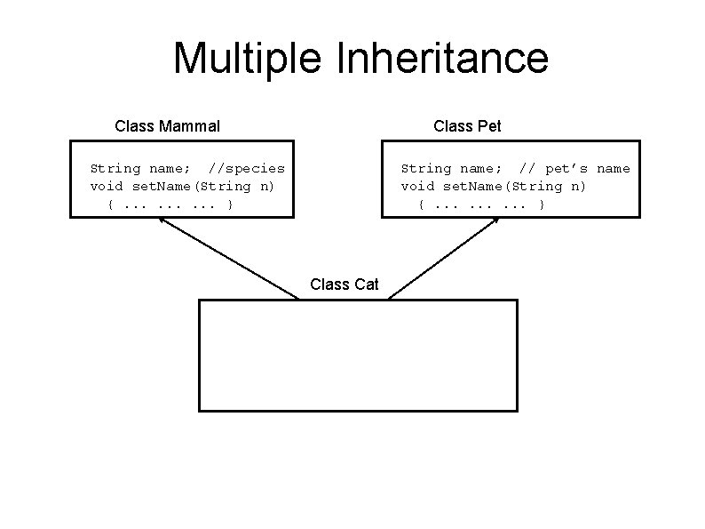 Multiple Inheritance Class Mammal Class Pet String name; //species void set. Name(String n) {.