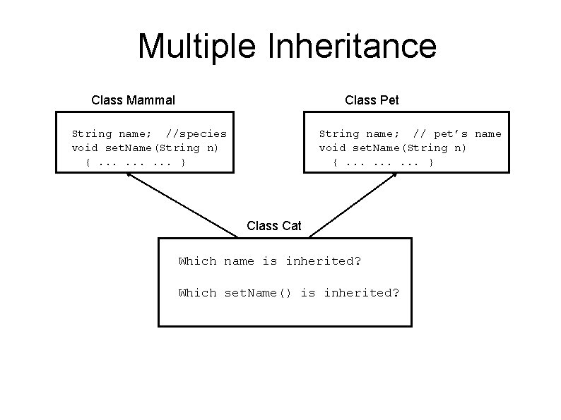 Multiple Inheritance Class Mammal Class Pet String name; //species void set. Name(String n) {.