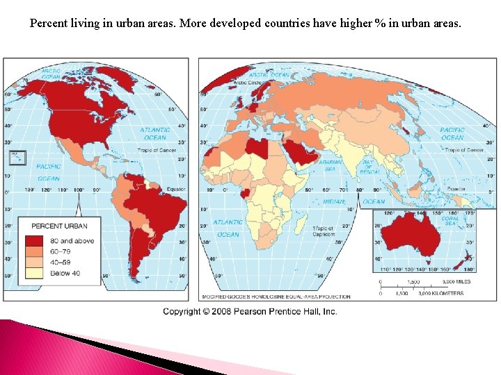 Percent living in urban areas. More developed countries have higher % in urban areas.