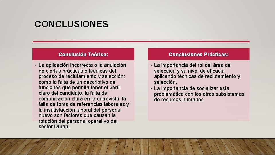 CONCLUSIONES Conclusión Teórica: Conclusiones Prácticas: • La aplicación incorrecta o la anulación de ciertas