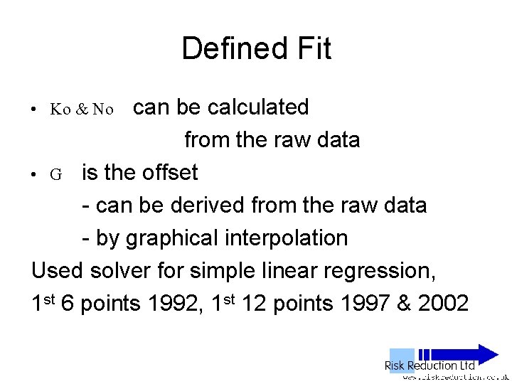 Defined Fit can be calculated from the raw data • G is the offset
