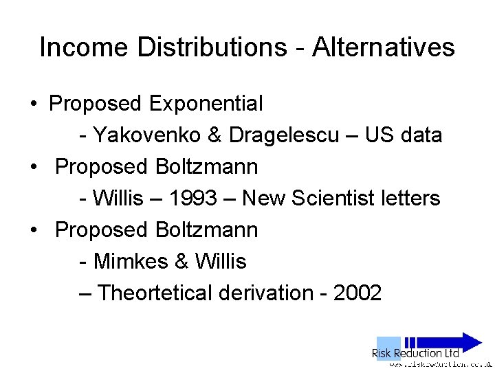 Income Distributions - Alternatives • Proposed Exponential - Yakovenko & Dragelescu – US data