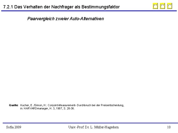 7. 2. 1 Das Verhalten der Nachfrager als Bestimmungsfaktor Paarvergleich zweier Auto-Alternativen Quelle: Kucher,
