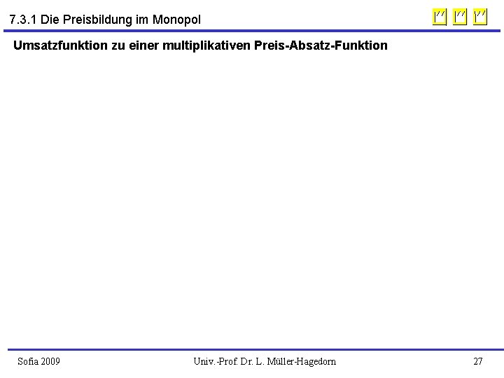 7. 3. 1 Die Preisbildung im Monopol Umsatzfunktion zu einer multiplikativen Preis-Absatz-Funktion Sofia 2009