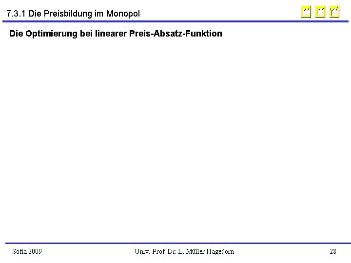 7. 3. 1 Die Preisbildung im Monopol Die Optimierung bei linearer Preis-Absatz-Funktion Sofia 2009