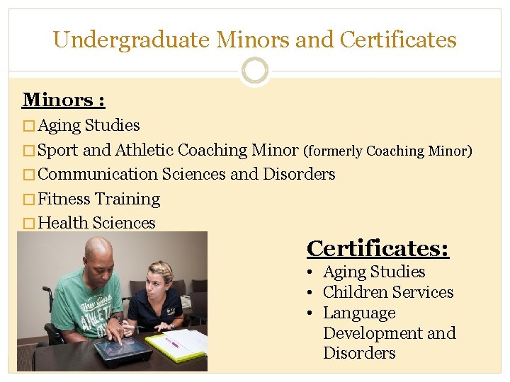 Undergraduate Minors and Certificates Minors : � Aging Studies � Sport and Athletic Coaching