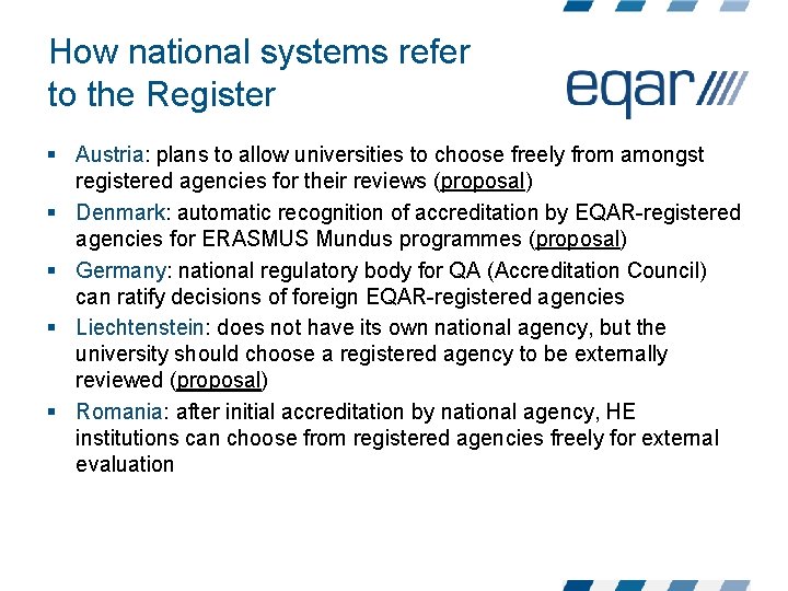 How national systems refer to the Register § Austria: plans to allow universities to How national systems refer to the Register § Austria: plans to allow universities to