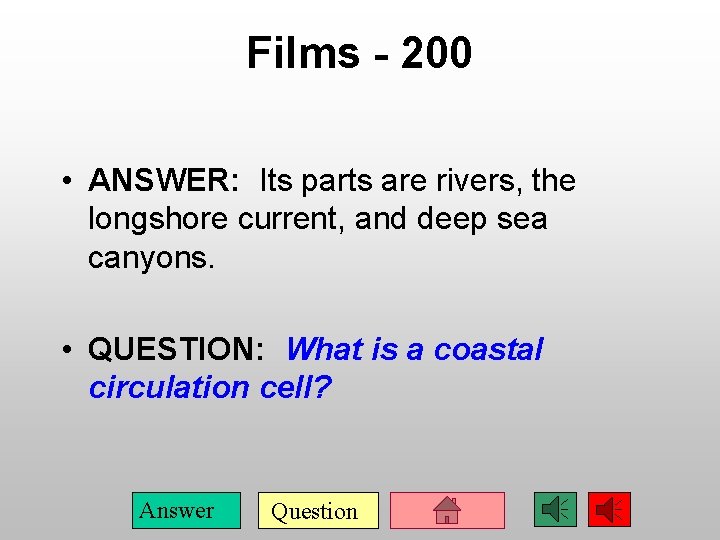 Films - 200 • ANSWER: Its parts are rivers, the longshore current, and deep
