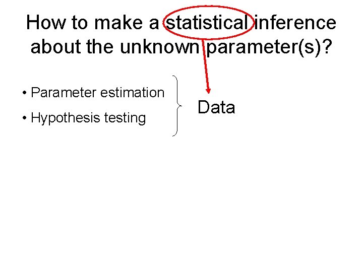 How to make a statistical inference about the unknown parameter(s)? • Parameter estimation • How to make a statistical inference about the unknown parameter(s)? • Parameter estimation •