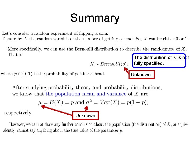 Summary The distribution of X is not fully specified. Unknown Summary The distribution of X is not fully specified. Unknown