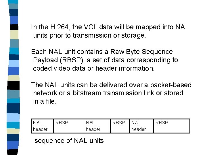 In the H. 264, the VCL data will be mapped into NAL units prior