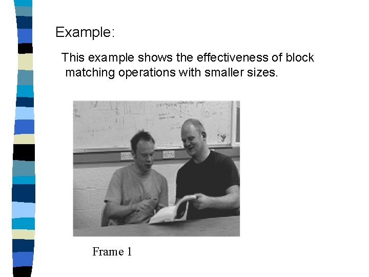 Example: This example shows the effectiveness of block matching operations with smaller sizes. Frame