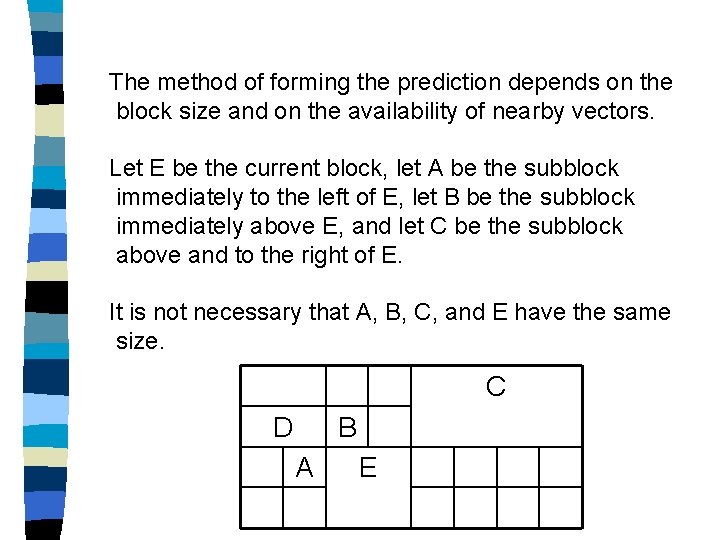 The method of forming the prediction depends on the block size and on the
