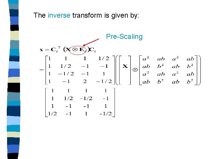 The inverse transform is given by: Pre-Scaling 