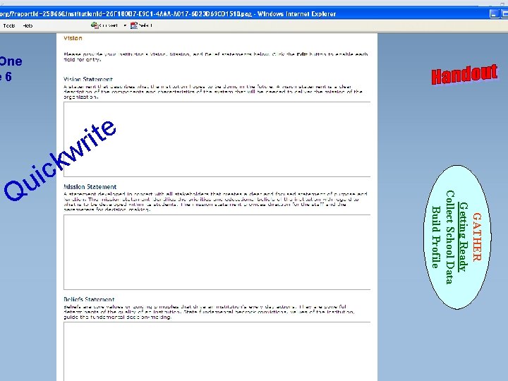 One e 6 GATHER Getting Ready Collect School Data Build Profile ir te w