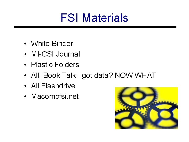 FSI Materials • • • White Binder MI-CSI Journal Plastic Folders All, Book Talk: