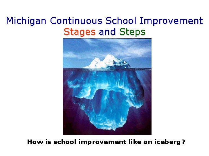 Michigan Continuous School Improvement Stages and Steps How is school improvement like an iceberg?