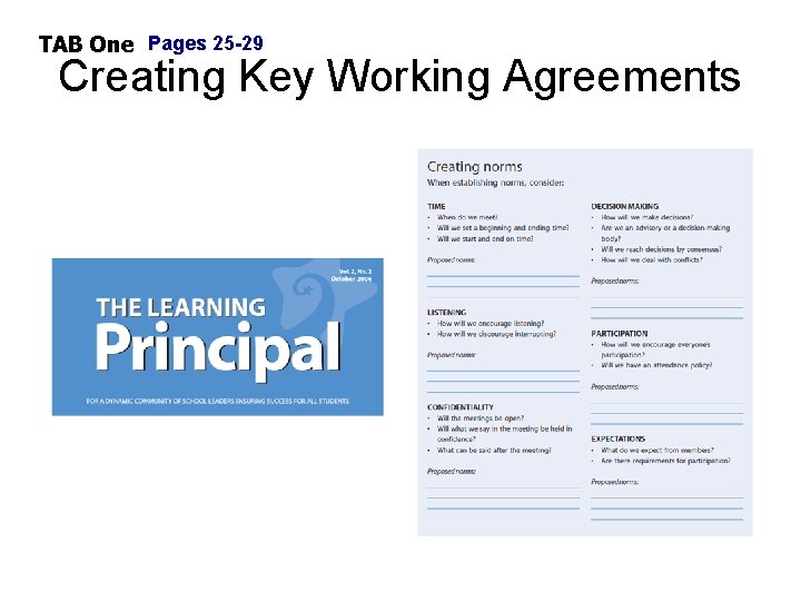 TAB One Pages 25 -29 Creating Key Working Agreements 