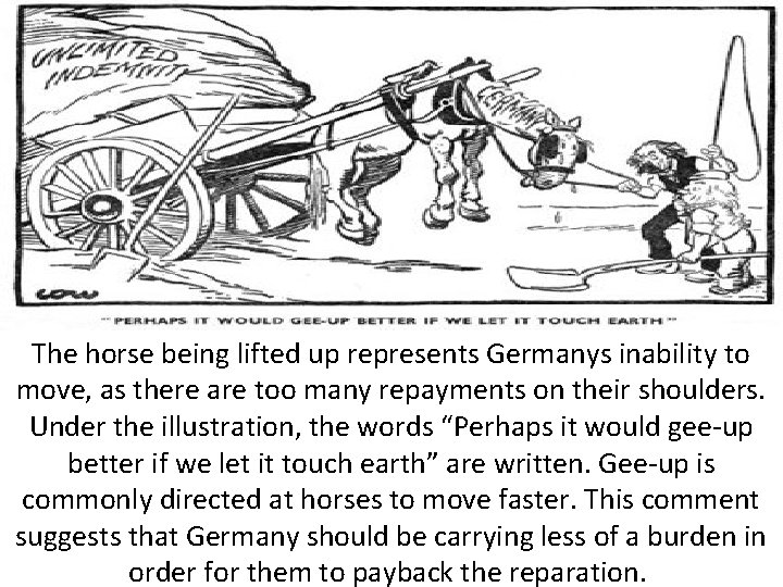 The horse being lifted up represents Germanys inability to move, as there are too