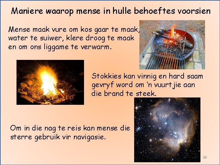 Maniere waarop mense in hulle behoeftes voorsien Mense maak vure om kos gaar te