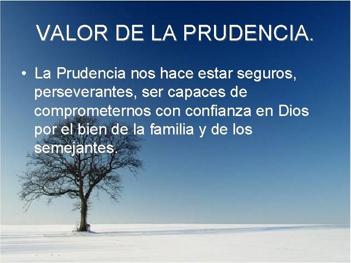 VALOR DE LA PRUDENCIA. • La Prudencia nos hace estar seguros, perseverantes, ser capaces