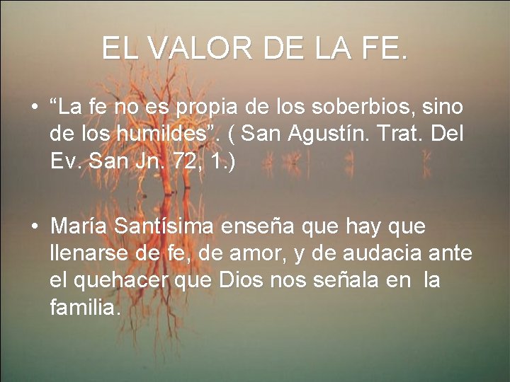 EL VALOR DE LA FE. • “La fe no es propia de los soberbios,