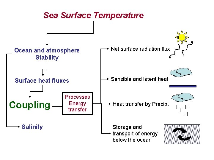 Sea Surface Temperature Ocean and atmosphere Stability Net surface radiation flux Surface heat fluxes
