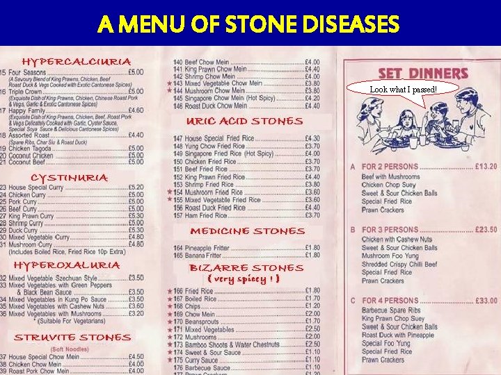 A MENU OF STONE DISEASES Look what I passed! A MENU OF STONE DISEASES Look what I passed!