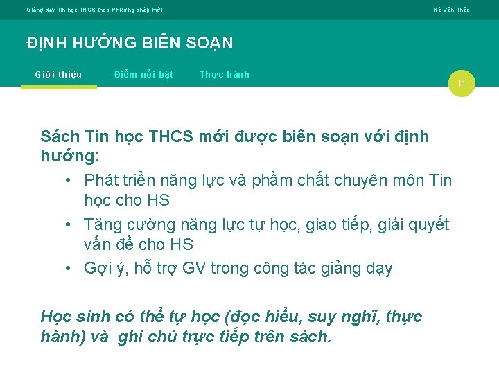 Giảng dạy Tin học THCS theo Phương pháp mới Hà Văn Thảo ĐỊNH HƯỚNG