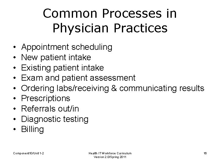 Common Processes in Physician Practices • • • Appointment scheduling New patient intake Existing