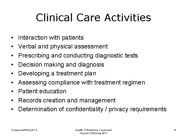 Clinical Care Activities • • • Interaction with patients Verbal and physical assessment Prescribing