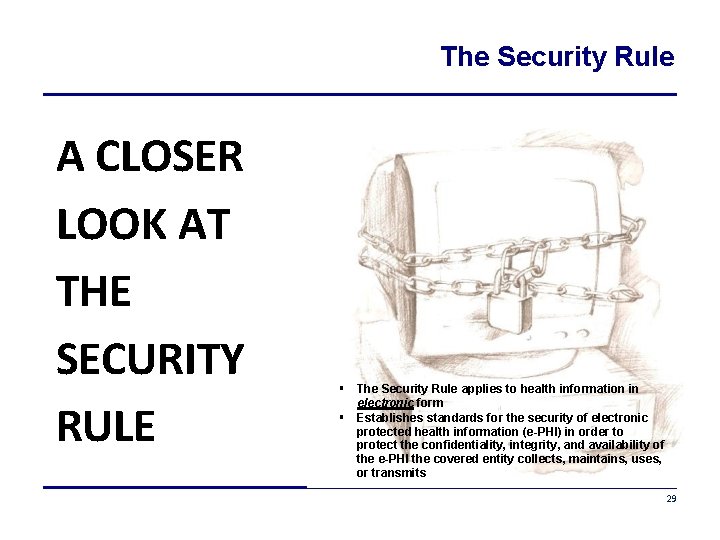 The Security Rule A CLOSER LOOK AT THE SECURITY RULE The Security Rule applies