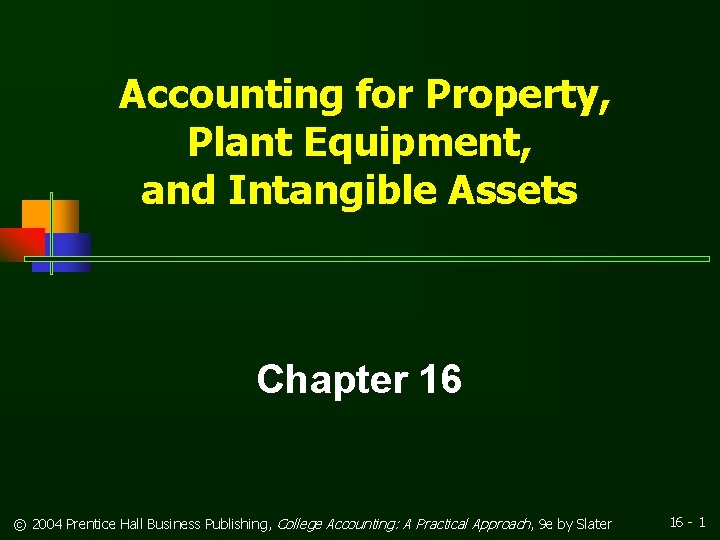 Accounting for Property, Plant Equipment, and Intangible Assets Chapter 16 © 2004 Prentice Hall