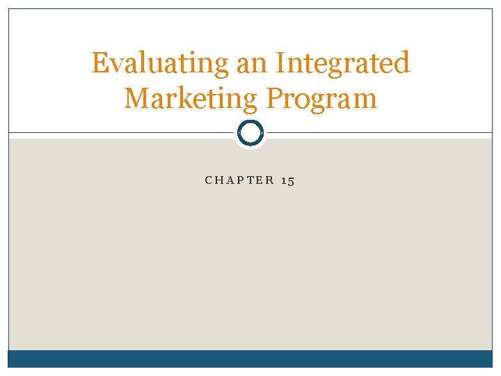 Evaluating an Integrated Marketing Program CHAPTER 15 Evaluating an Integrated Marketing Program CHAPTER 15