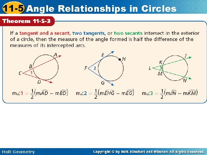 11 -5 Angle Relationships in Circles Holt Geometry 