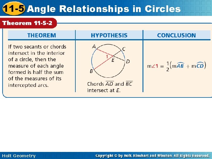 11 -5 Angle Relationships in Circles Holt Geometry 