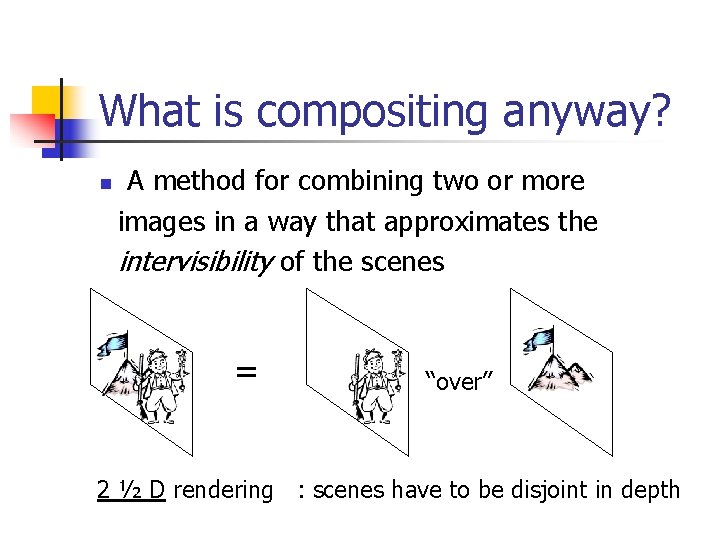 What is compositing anyway? n A method for combining two or more images in What is compositing anyway? n A method for combining two or more images in