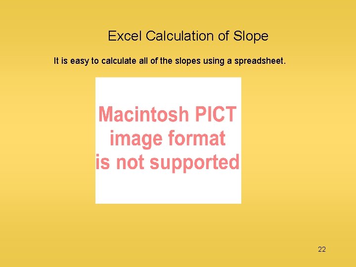 Excel Calculation of Slope It is easy to calculate all of the slopes using